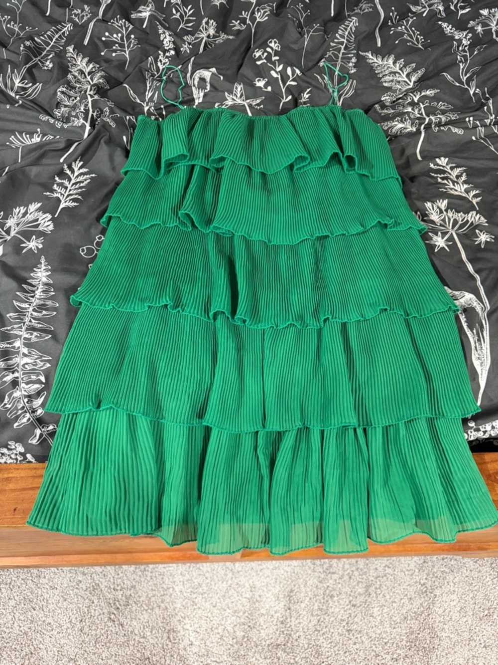 Green Tiered Pleated Women's Dress